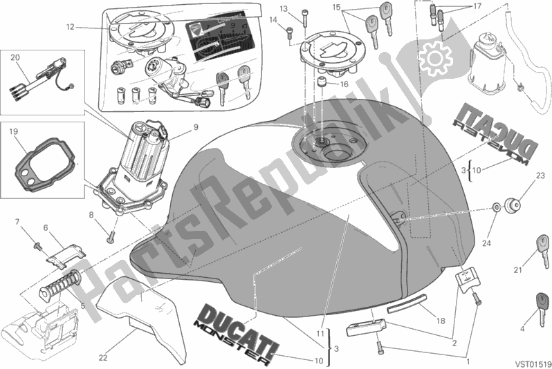 Todas as partes de Tanque De Combustível do Ducati Monster 1200 S Stripes USA 2016